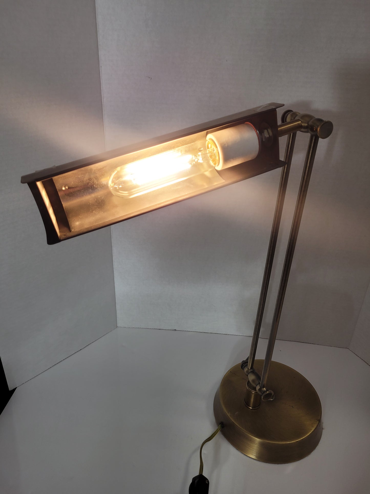 Vintage Adjustable Brass Drafting Desk Lamp – 31" Tall × 16" Shade