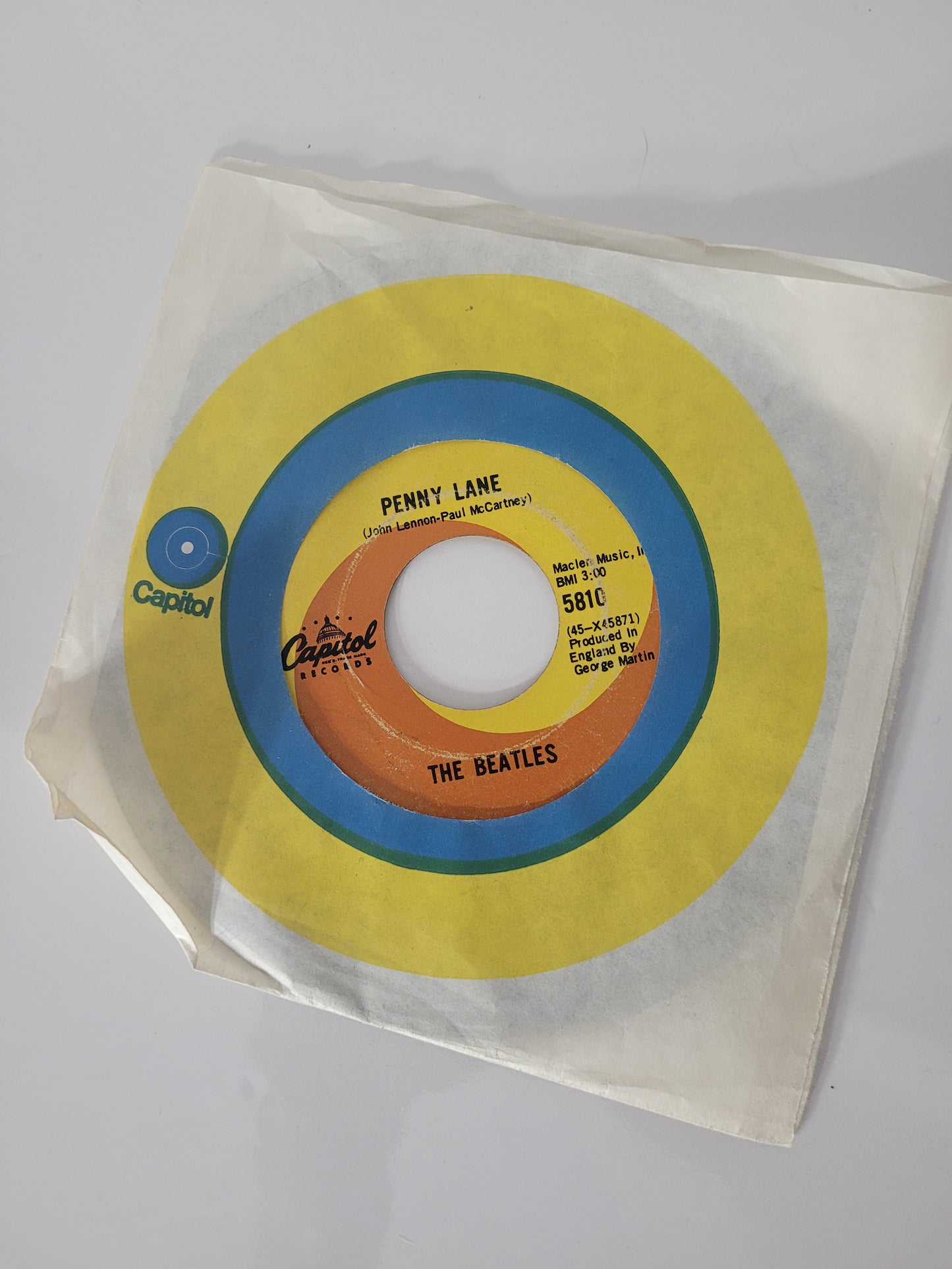 1967 The Beatles “Penny Lane” / “Strawberry Fields Forever” Capitol 45 RPM Record