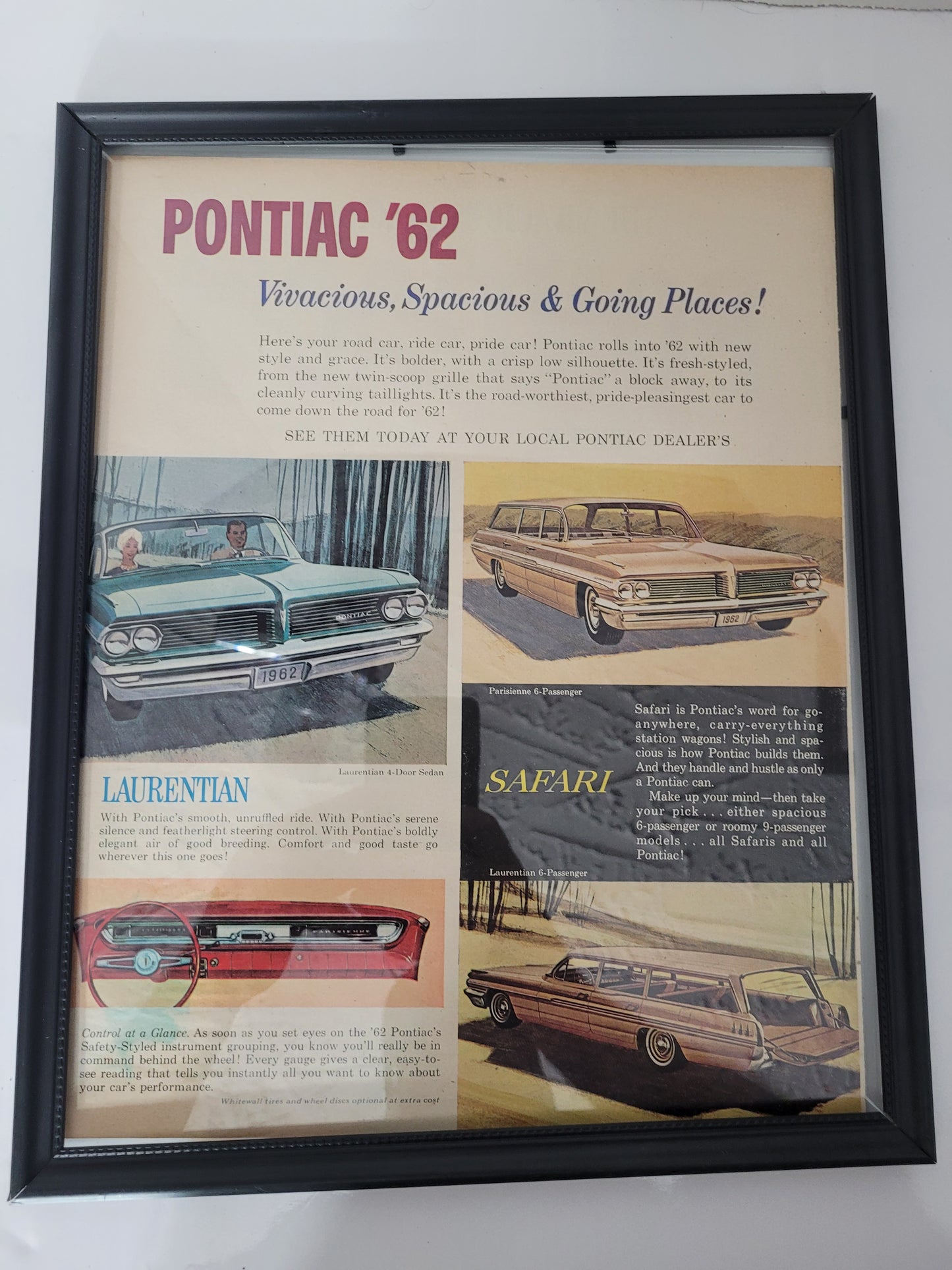 Vintage 1962 Pontiac Double-Sided Framed Print Advertisement – 11.75" × 14.75"