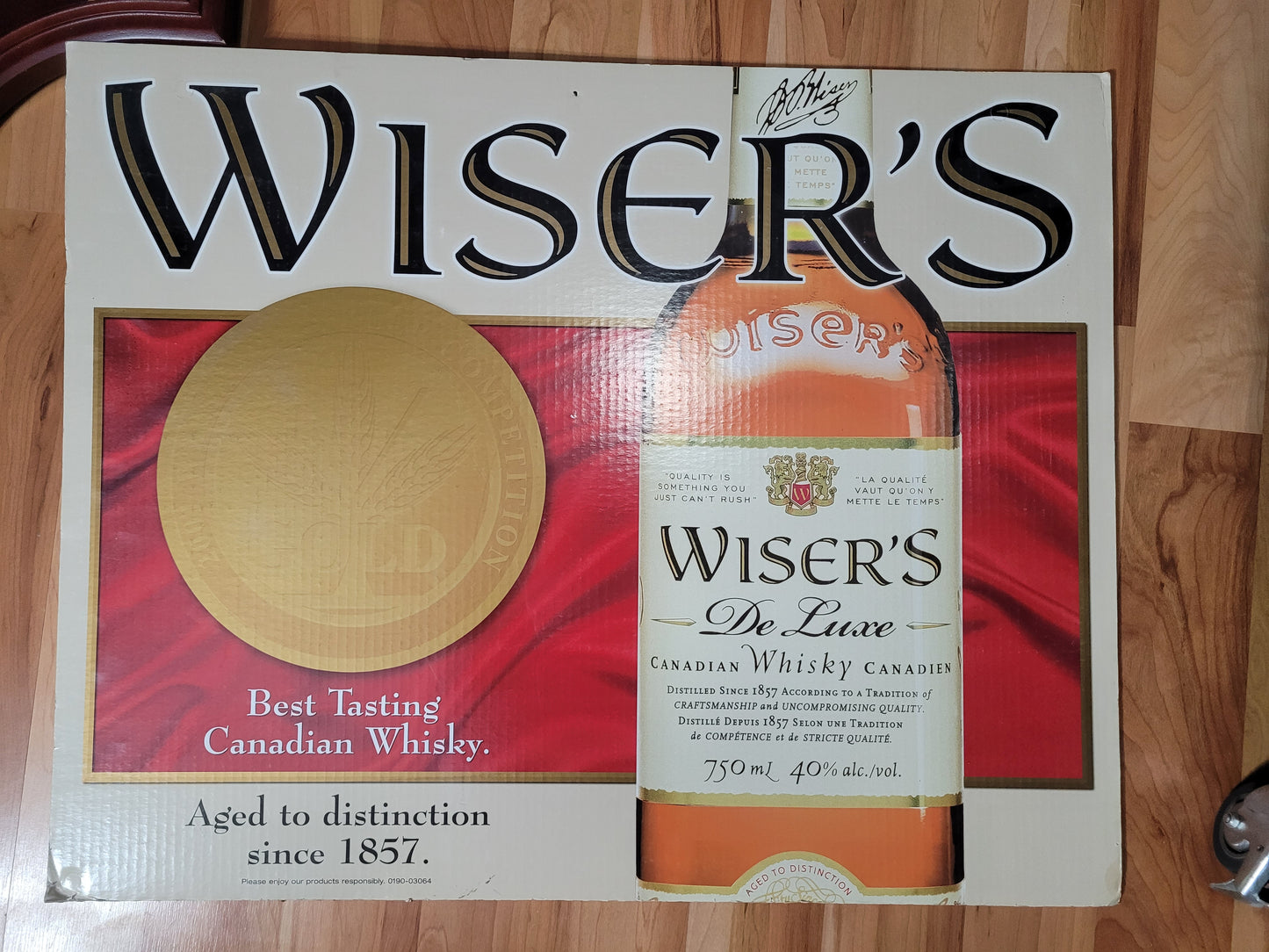 Vintage Wiser’s De Luxe Canadian Whisky Double-Sided Heavy Cardboard Advertising Sign – 30" x 24"