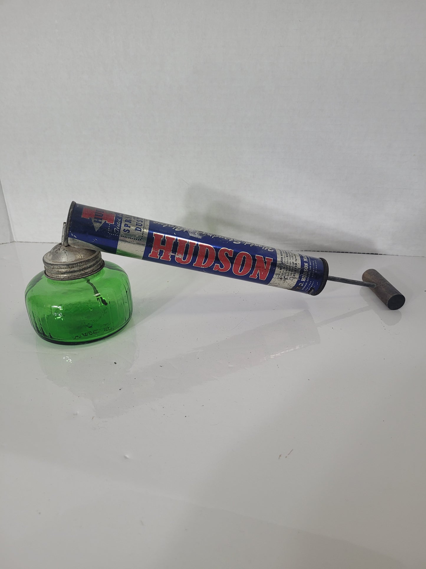 Vintage Hudson Sprayer / Duster with Green Glass Reservoir