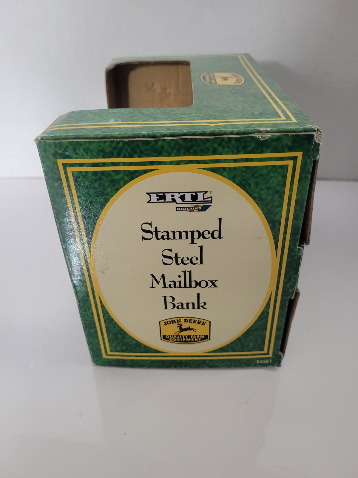 2003 John Deere ERTL Stamped Steel Mailbox Coin Bank with Keys & Original Box
