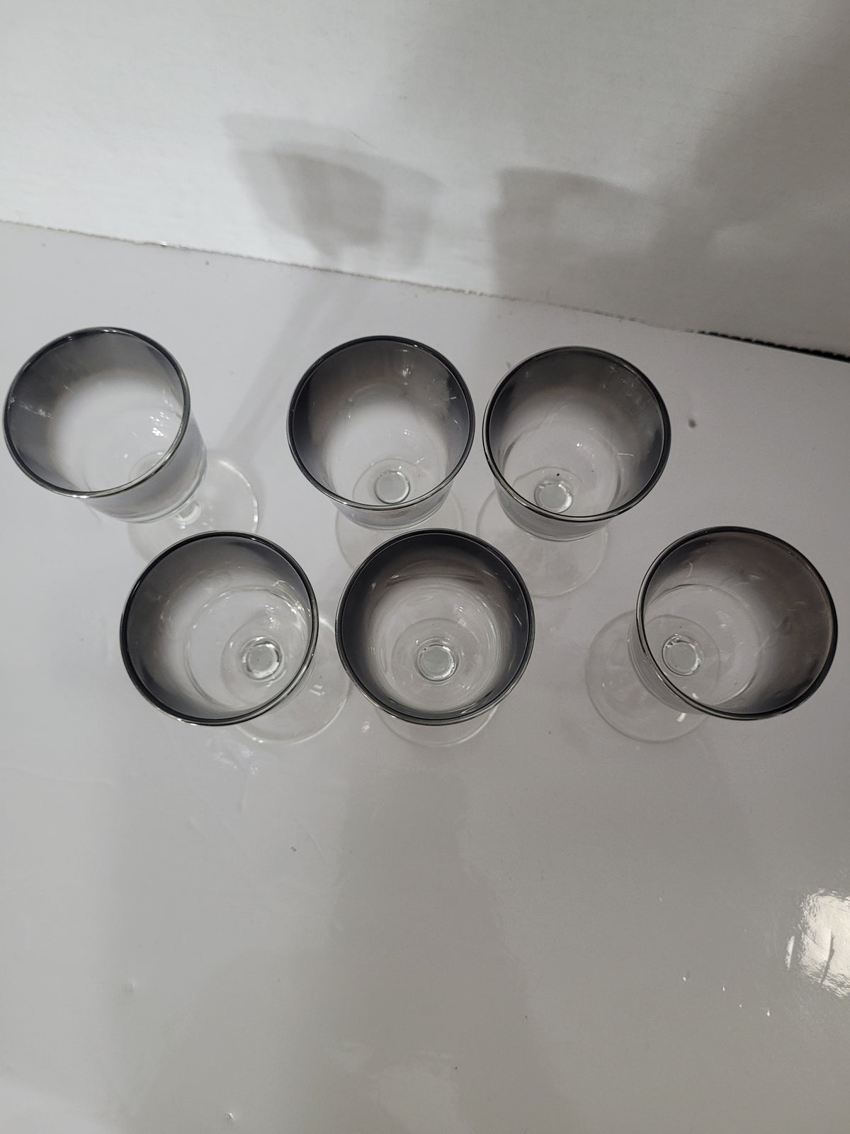 Vintage Set of 6 Silver Fade Stemmed Liqueur Glasses – 3.75"