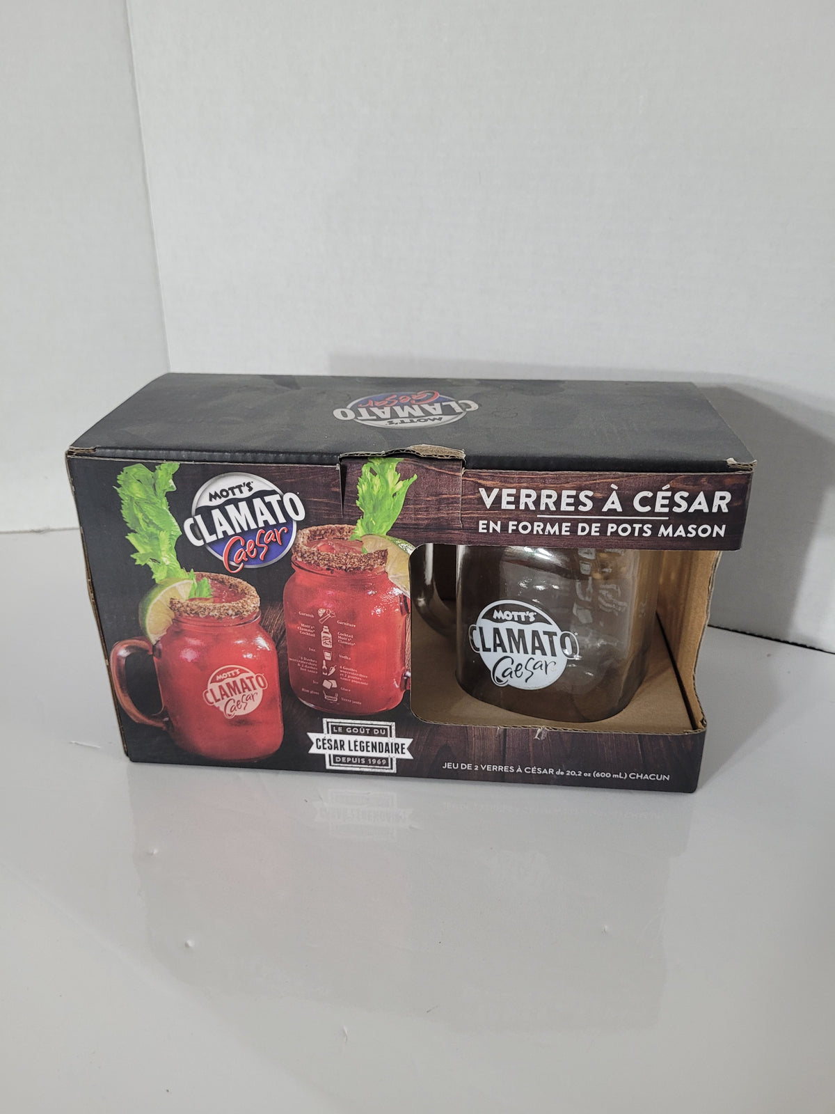 Mott’s Clamato Caesar Mason Jar Glasses – Set of 2 – 20.2 oz / 600 mL