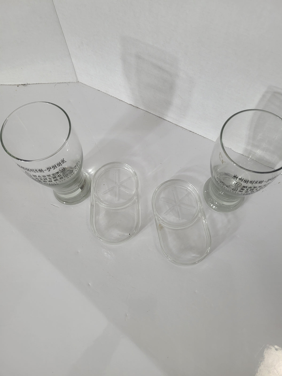 Rare Vintage Durgin-Park Market Dining Rooms Glasses with Coaster/Ashtray Bases – Set of 2