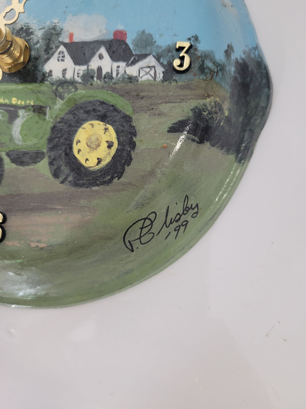 Hand-Painted John Deere Tractor Cast-Iron Skillet Wall Clock – Signed & Dated 1999 – Working