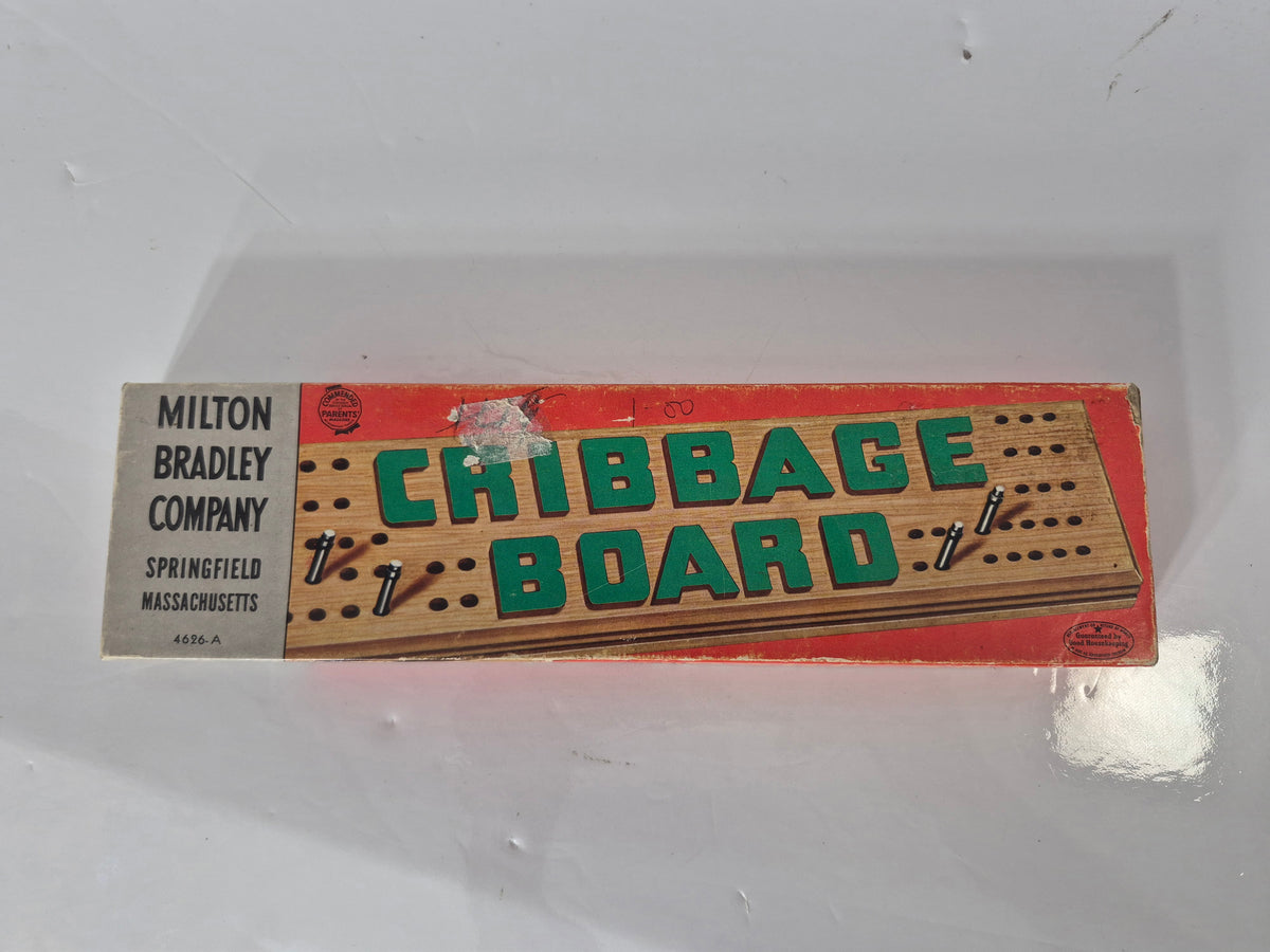 Vintage Milton Bradley Wooden Cribbage Board with Original Box & Instructions