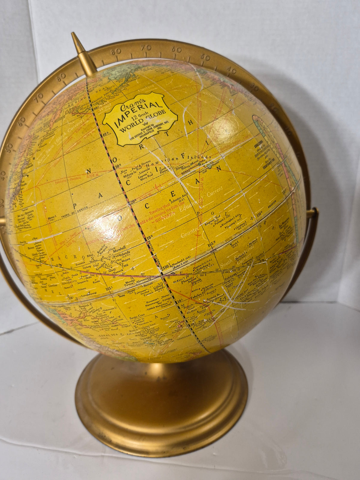 Vintage Cram’s Imperial 12-Inch World Globe – George F. Cram – Gold-Tone Stand
