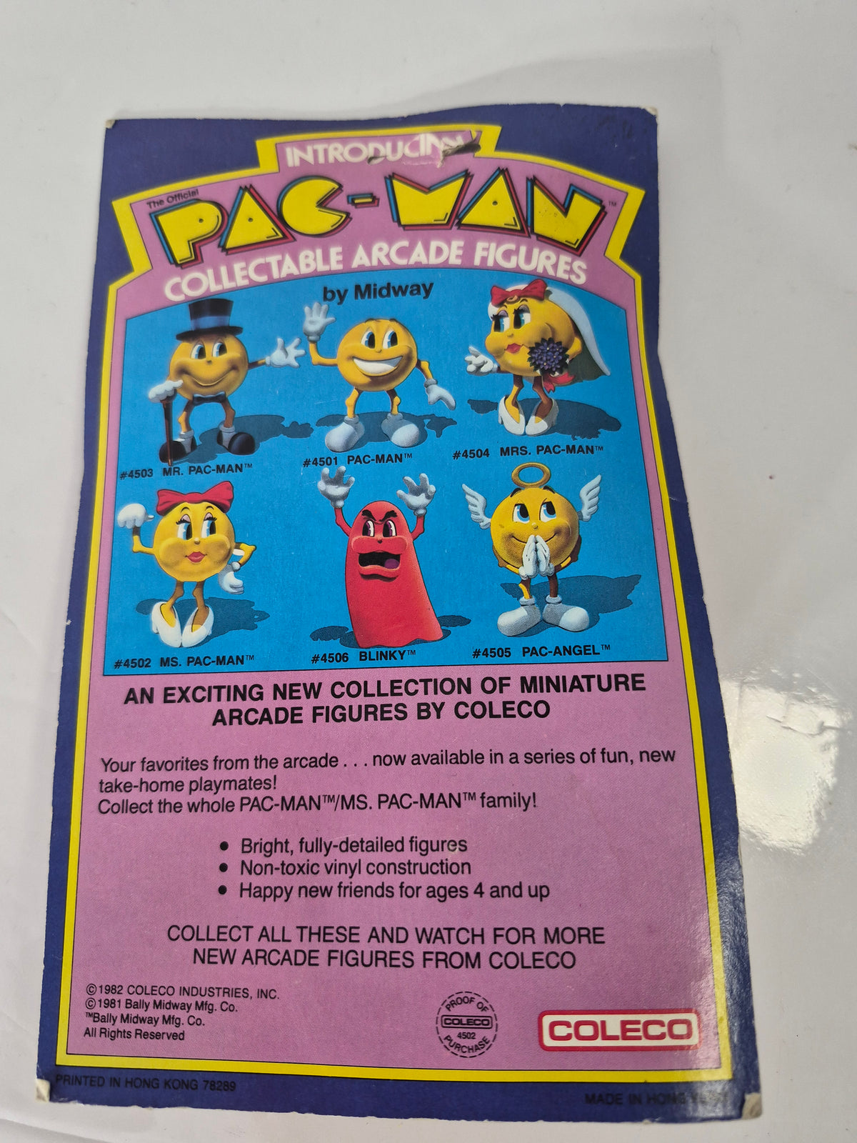 1982 Coleco Ms. Pac-Man #4502 Collectable Arcade Figure – Original Carded Package