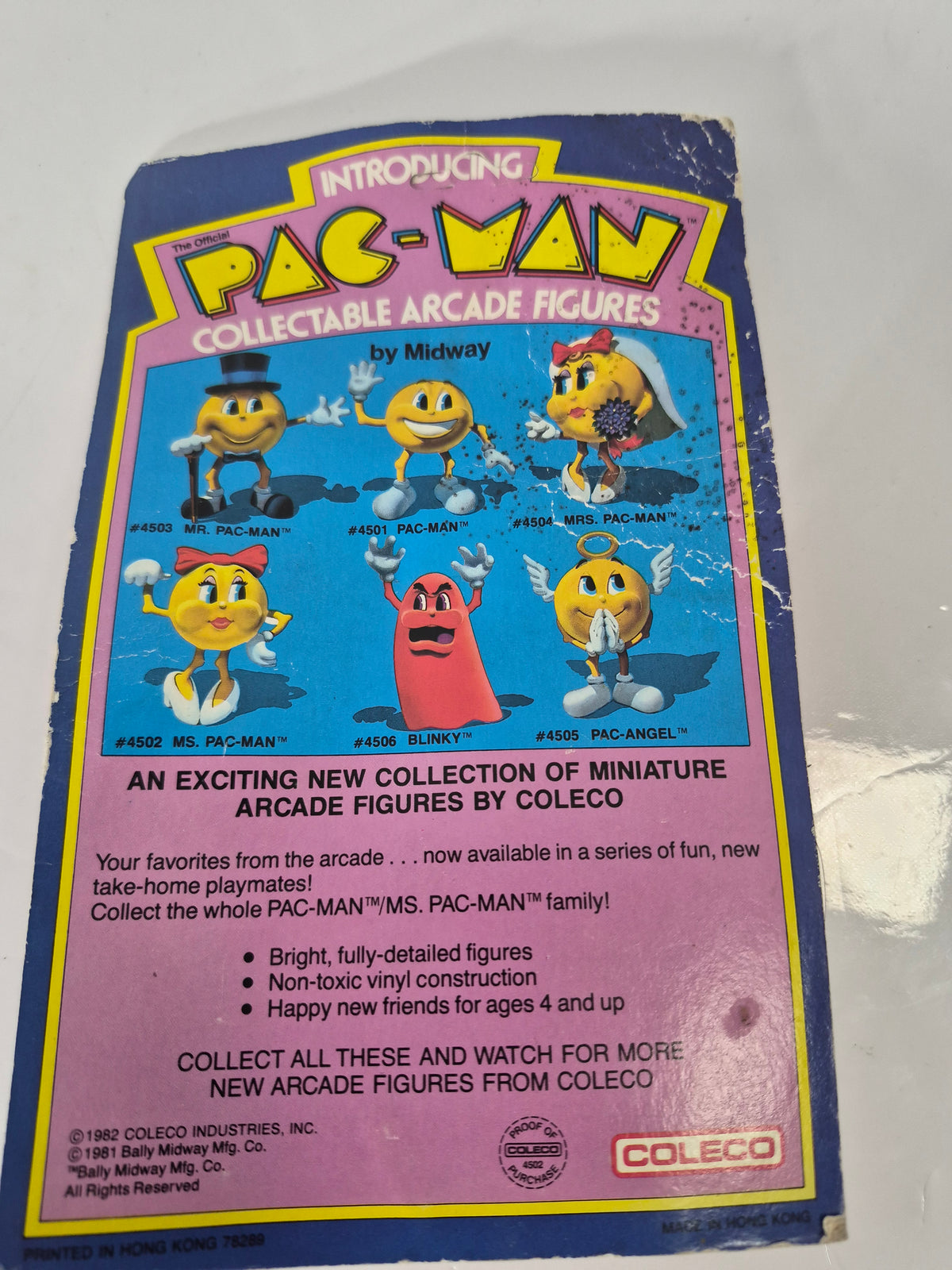 1982 Coleco Ms. Pac-Man #4502 Collectable Arcade Figure – Original Carded Package