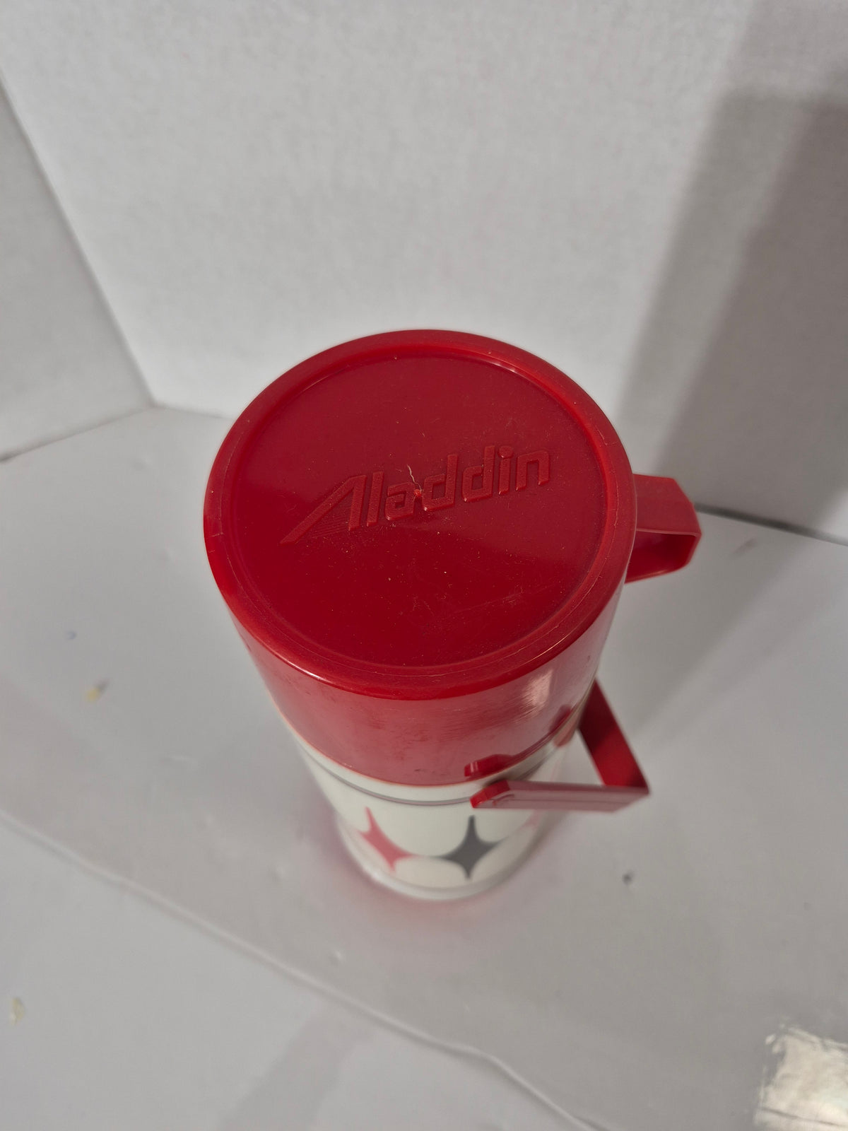 Vintage Aladdin Canada 910 mL Vacuum Bottle Thermos – Red White Black Atomic Design – 12"