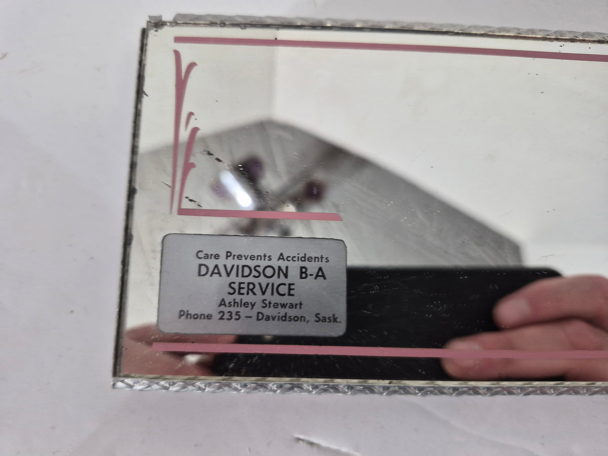Vintage Davidson B-A Service Advertising Mirror – Ashley Stewart – Davidson, Saskatchewan – 8" × 3.5"