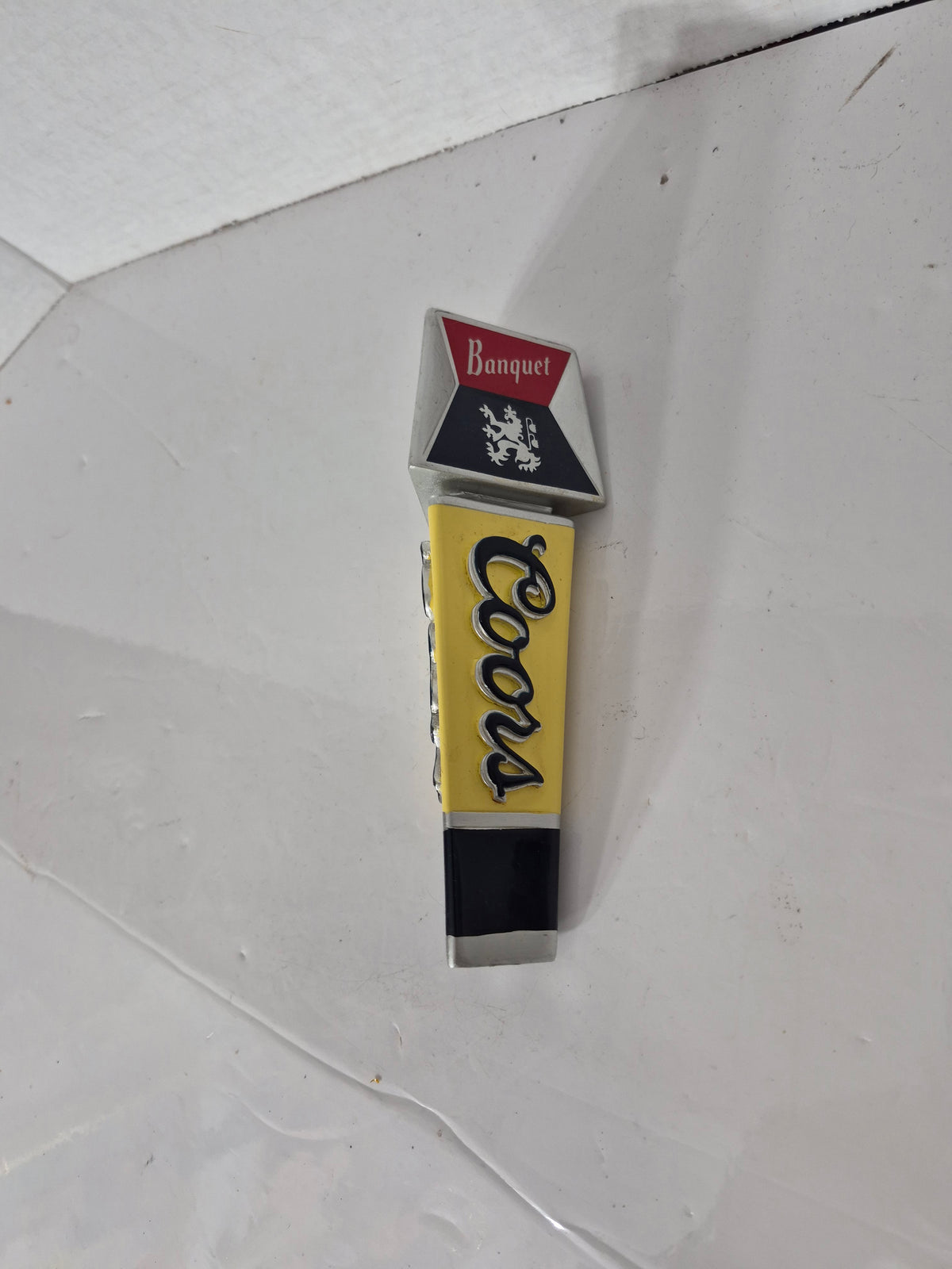 Vintage Coors Banquet Beer 3-Sided Tap Handle – Yellow Black & Red – 7"