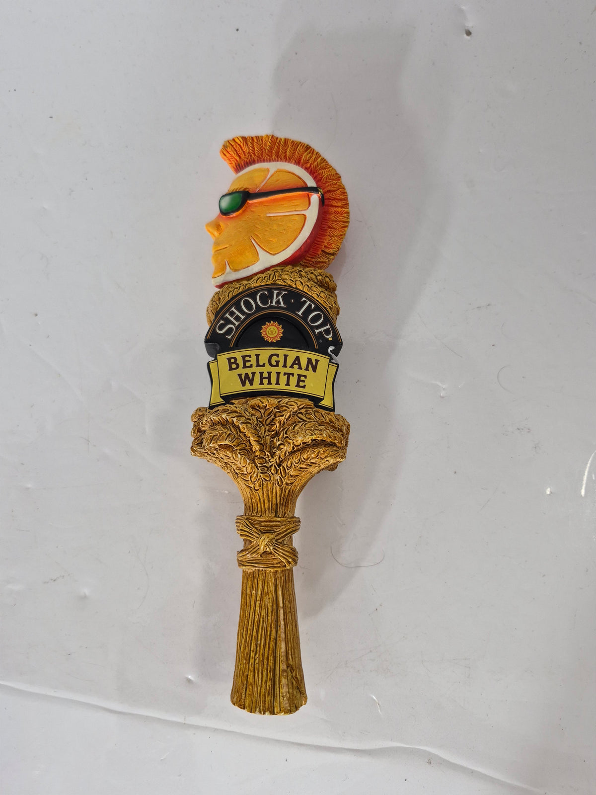 Shock Top Belgian White Figural Beer Tap Handle – Orange Mohawk Wheat Design – 8"