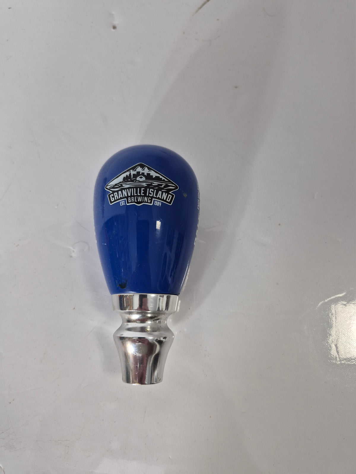 Granville Island Brewing Blue Beer Tap Handle – Vancouver BC Breweriana – 4.5" x 2"