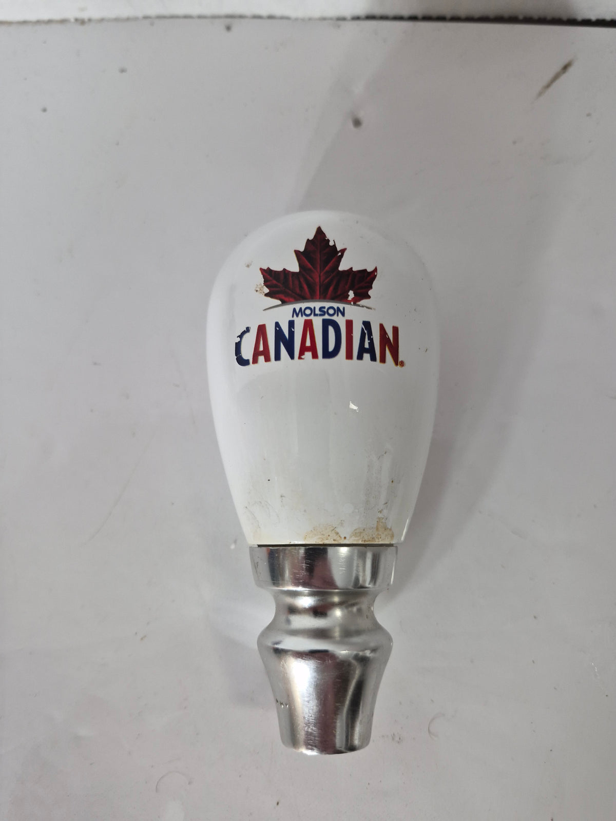 Molson Canadian Maple Leaf Beer Tap Handle – Red White & Blue Breweriana – 4.5" x 2"