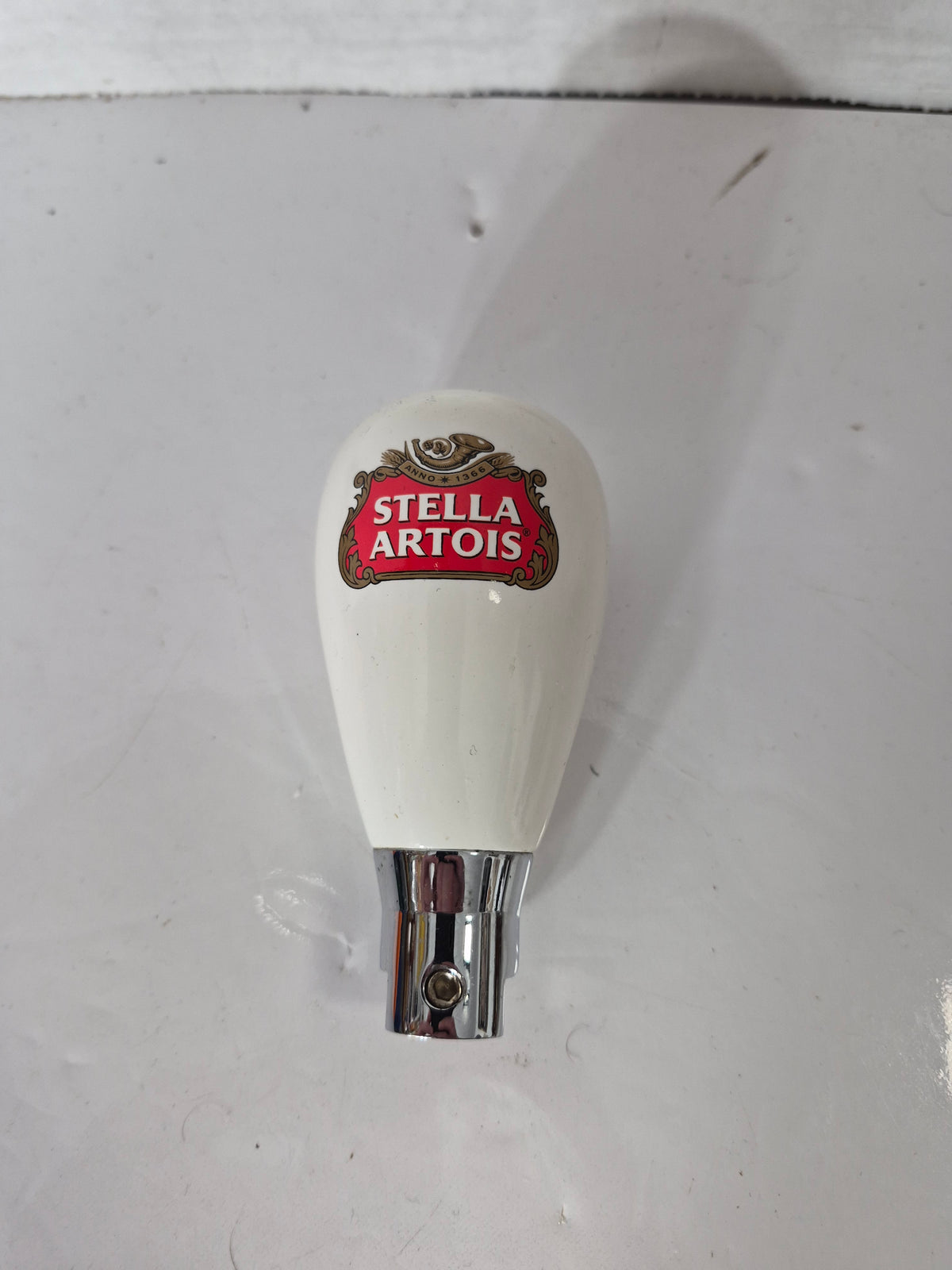Stella Artois White Beer Tap Handle – Classic Red Crest Bar Advertising – 4.5" x 2"
