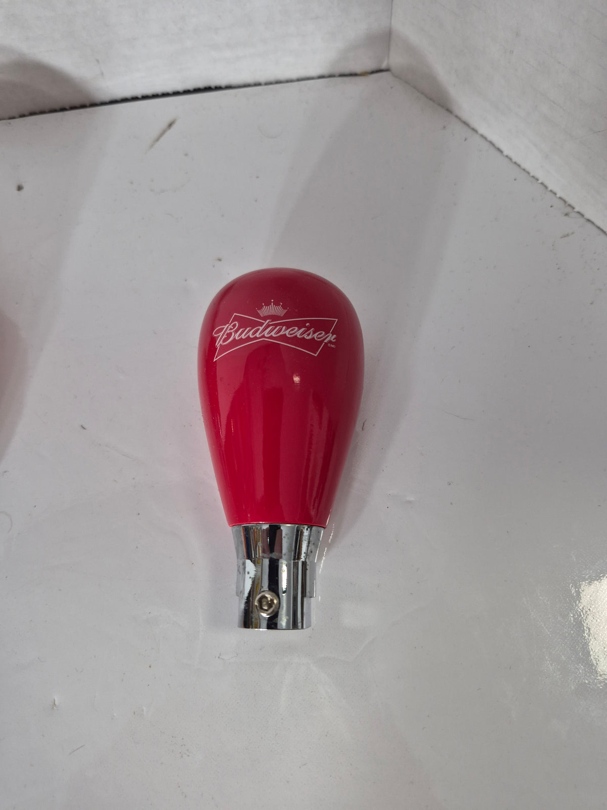 Budweiser Red Beer Tap Handle – Classic Bowtie Logo Bar Advertising – 4.5" x 2"