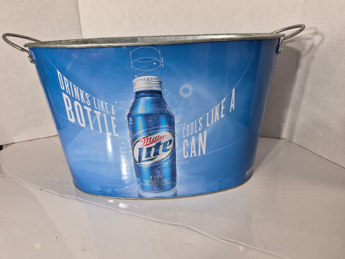 Miller Lite “Drinks Like a Bottle, Cools Like a Can” Metal Beer Tub – 15.5" x 9.5"