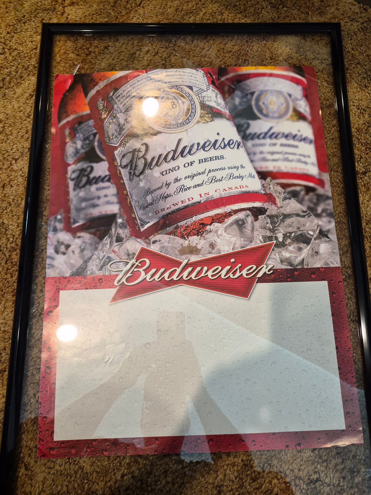 Budweiser "Brewed in Canada" Bottles on Ice Poster 24 x 18 in. — Longbranch Saloon Drumheller