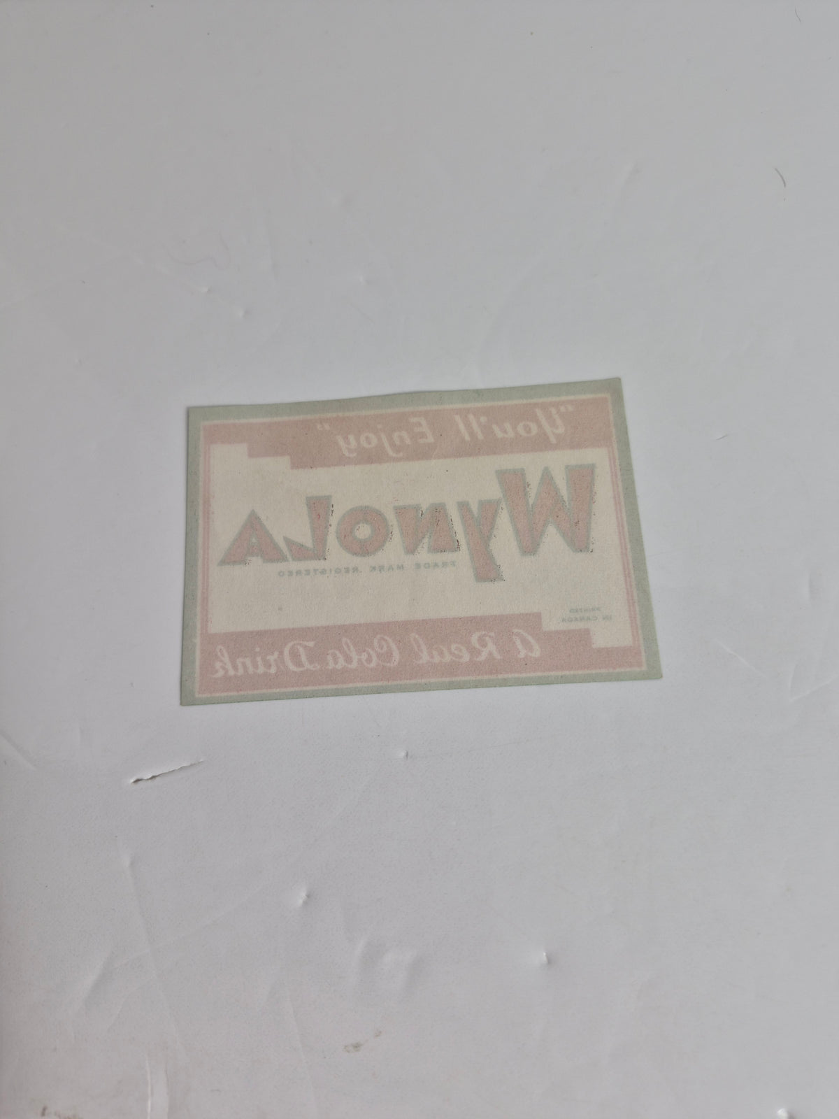 Wynola Cola Paper Bottle Label — "You'll Enjoy — A Real Cola Drink" — Printed in Canada — Vintage Soda Advertising