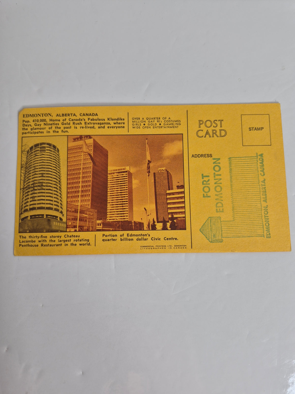 Edmonton Klondike Days Gold Claim Certificate Oversized Postcard – Honorary Sourdough, 1967–1968, Fort Edmonton at Expo '67