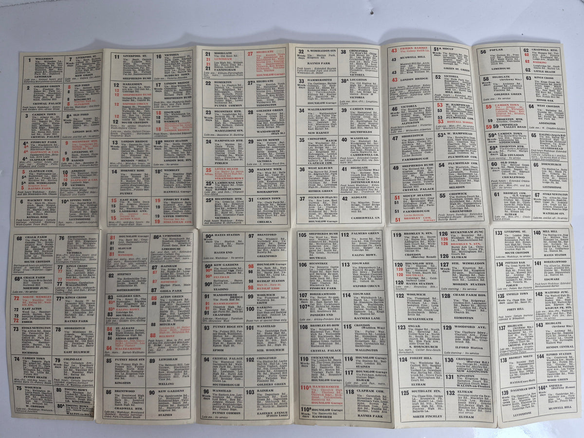 1943 London Transport Bus Routes Central Area No. 2 – WWII Wartime Issue, "Is Your Journey Really Necessary?" – Folding Route List