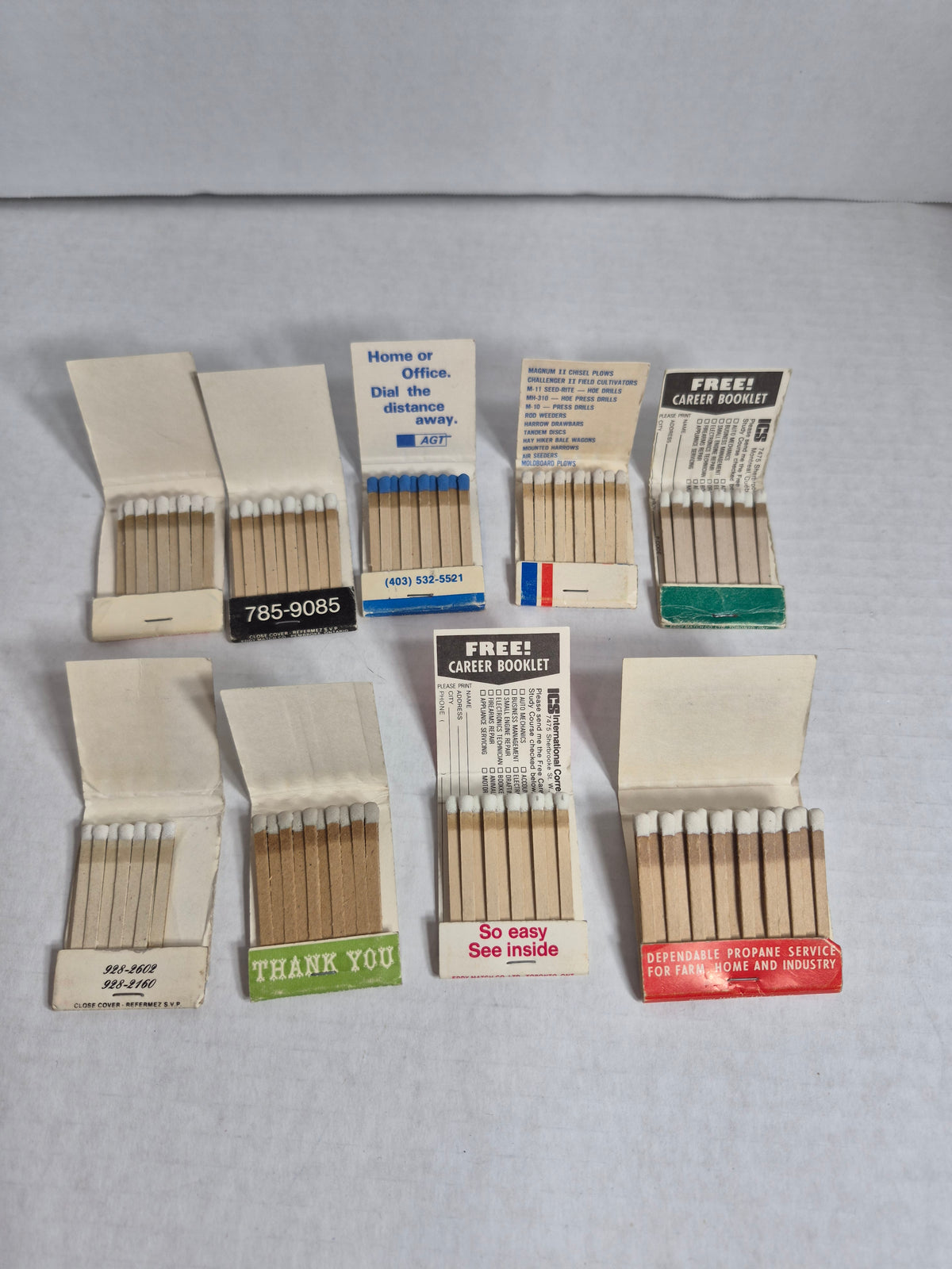 Full Matchbooks Lot of 9 – Western Canada – Saskatoon Prairie Skymasters, Cigas Propane, Fort St. John, Grande Prairie