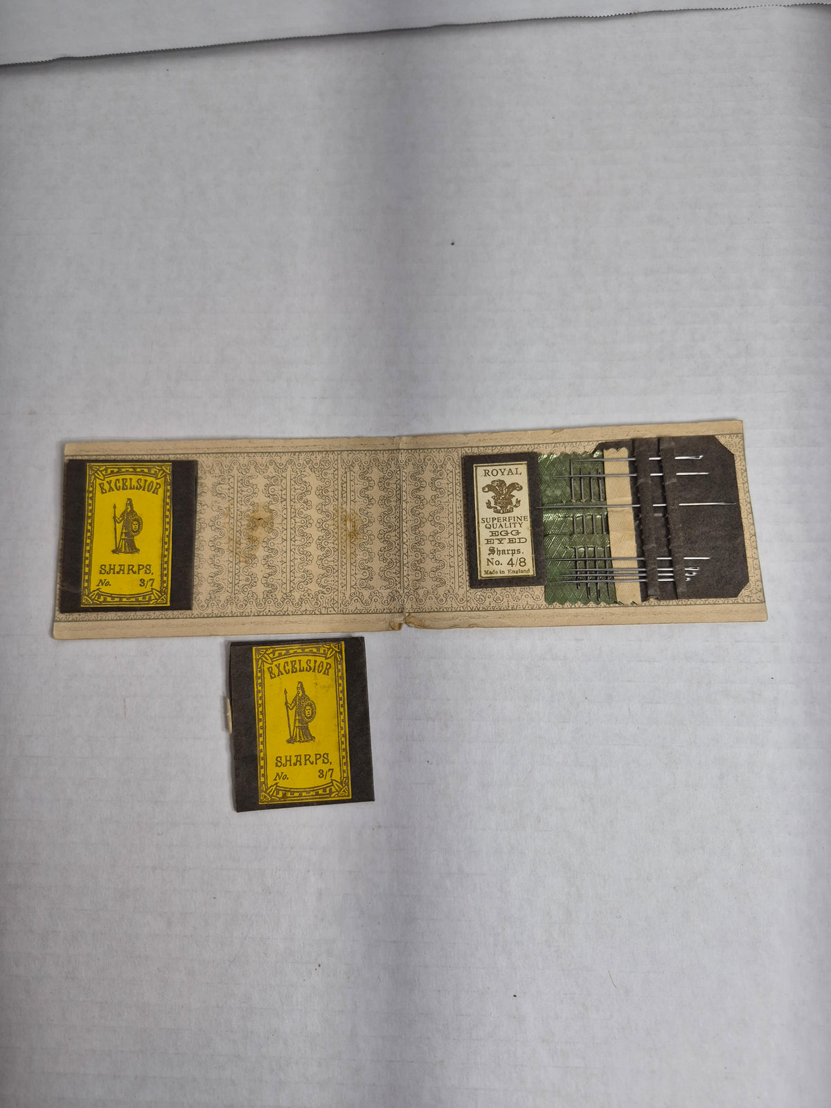 Eaton's Red Ribbon Needle Folder with Needles — T. Eaton Co. Canada, Made in England by Abel Morrall Ltd. Redditch, Excelsior & Royal Sharps Packets