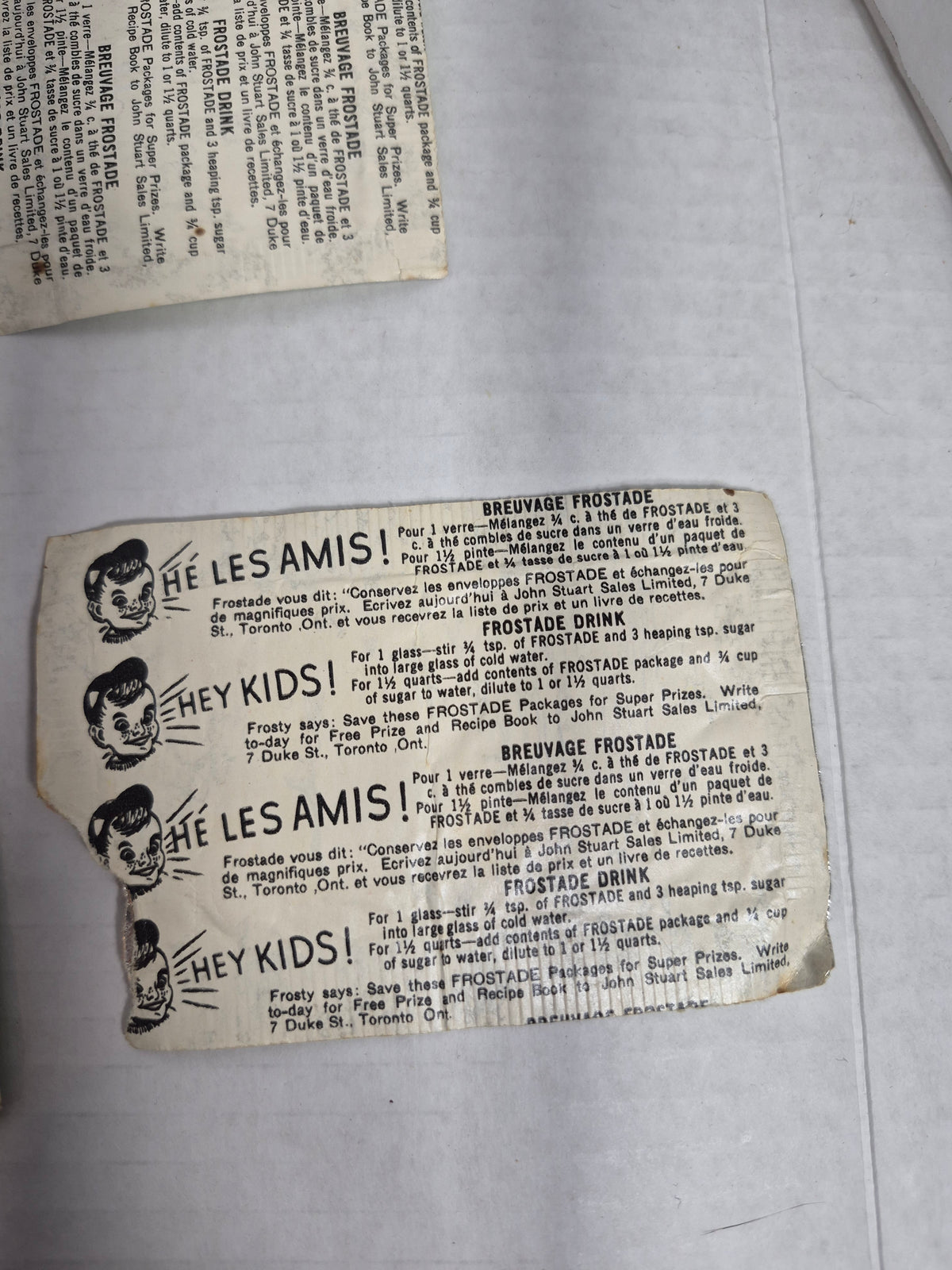 Vintage Frostade Drink Mix Packets Lot of 11 EMPTY Wrappers Orange Lemon Parkhurst Products Toronto Canada 5 Cent Fruit Crystals