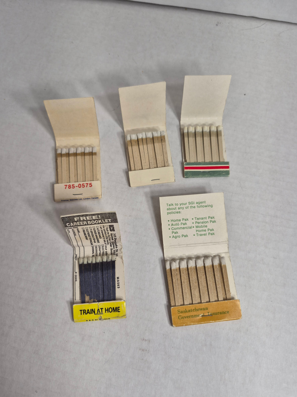 Vintage Matchbooks Lot of 5 FULL SGI Saskatchewan Government Insurance Texaco Mohawk Husky Fort St. John ICS