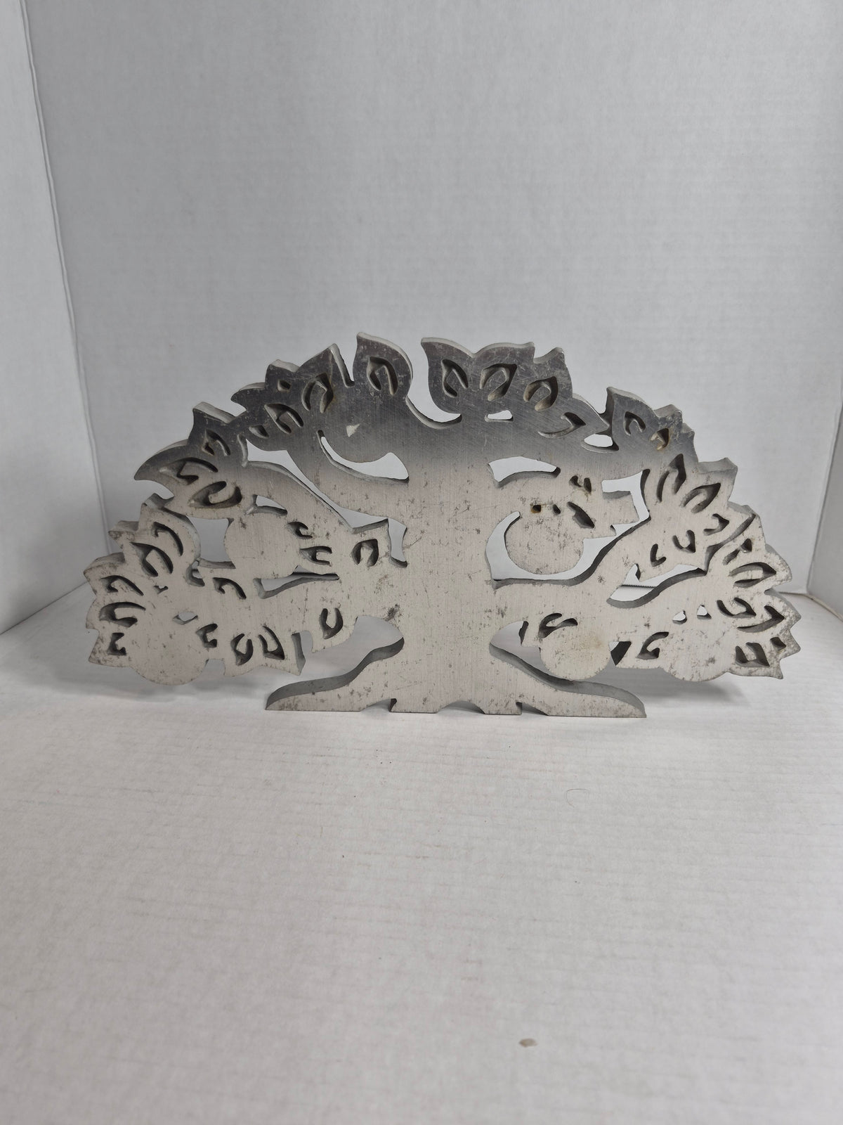 Cast Aluminum Apple Tree Plaque – 13 x 7 Inches – Pierced Tree of Life Design – Standing or Wall Hanging – Silver Tone