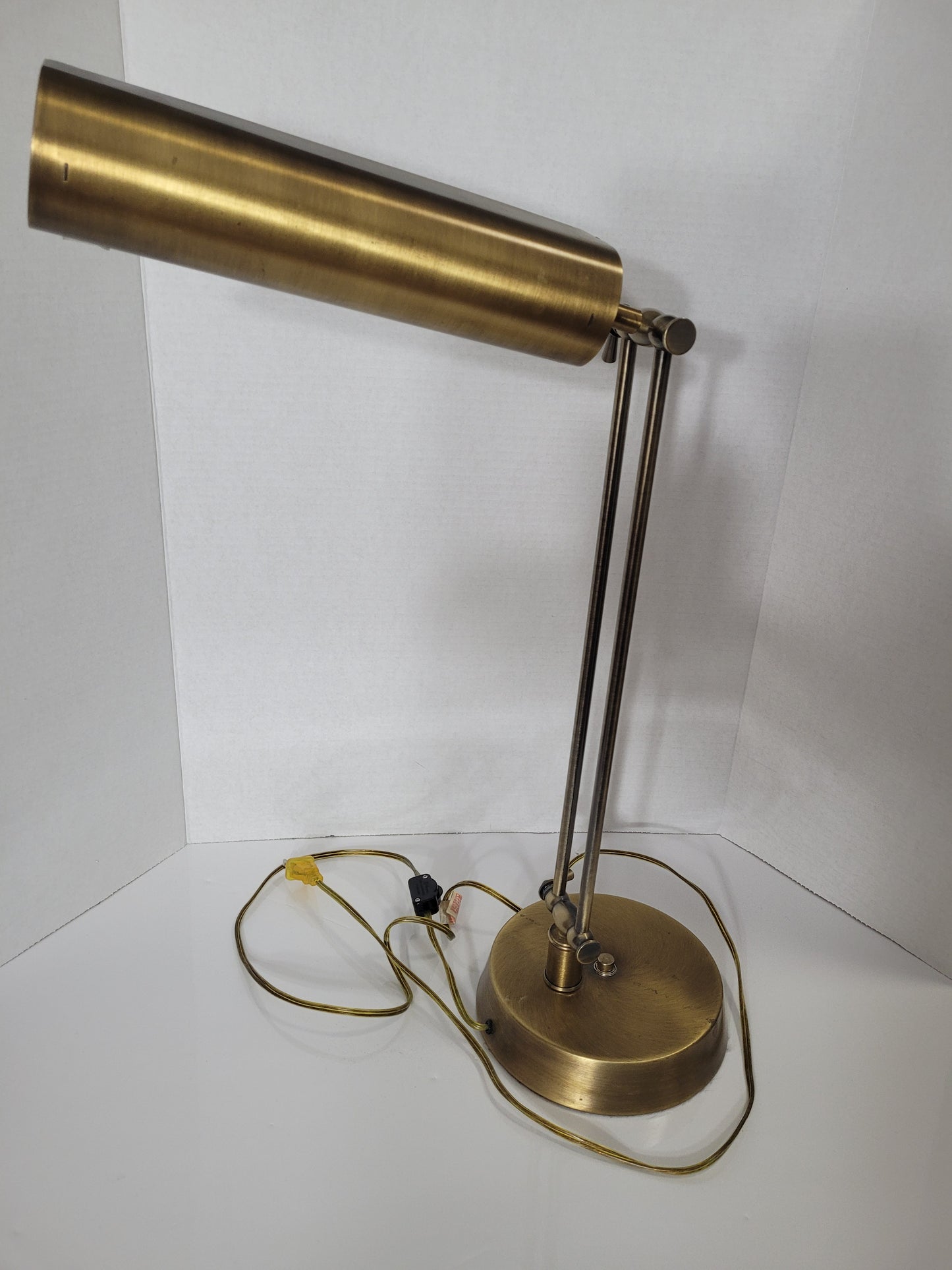 Vintage Adjustable Brass Drafting Desk Lamp – 31" Tall × 16" Shade