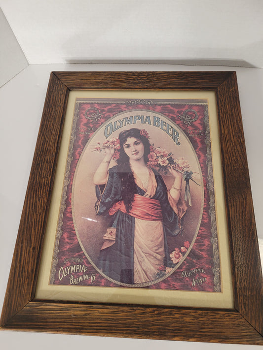 Vintage 1976 Olympia Beer “Greetings 1907” Framed Advertising Print – 16.5" × 13.5"