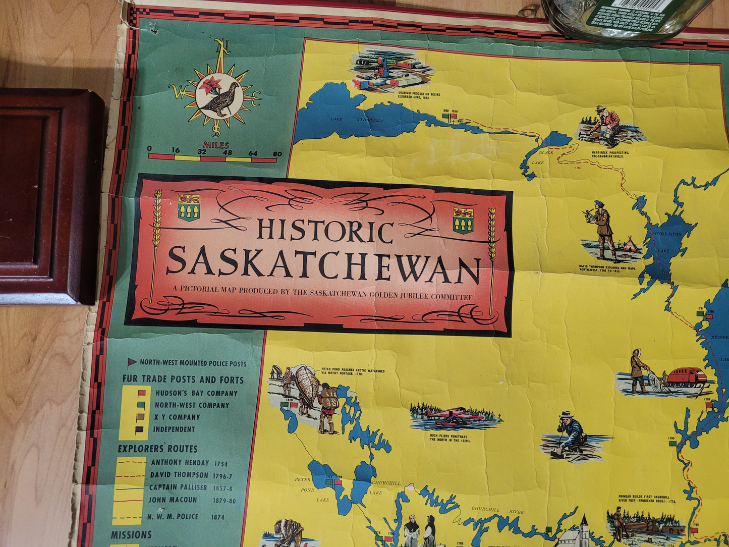 1955 Historic Saskatchewan Golden Jubilee Pictorial Wall Map – 35" × 24"