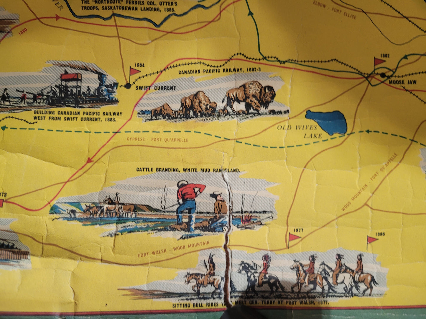 1955 Historic Saskatchewan Golden Jubilee Pictorial Wall Map – 35" × 24"
