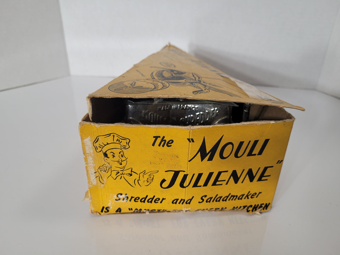 Vintage 1950s Mouli Julienne Shredder & Salad Maker – 4 Discs with Original Box