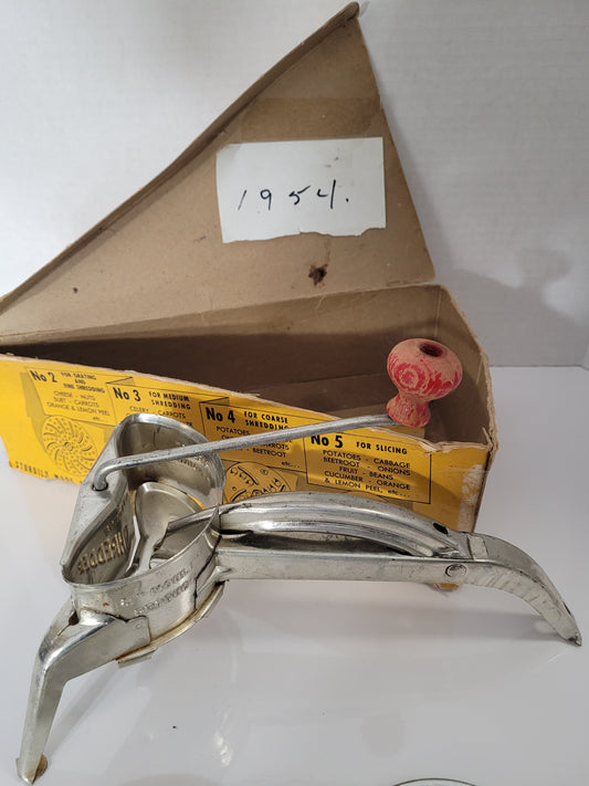 Vintage 1950s Mouli Julienne Shredder & Salad Maker – 4 Discs with Original Box
