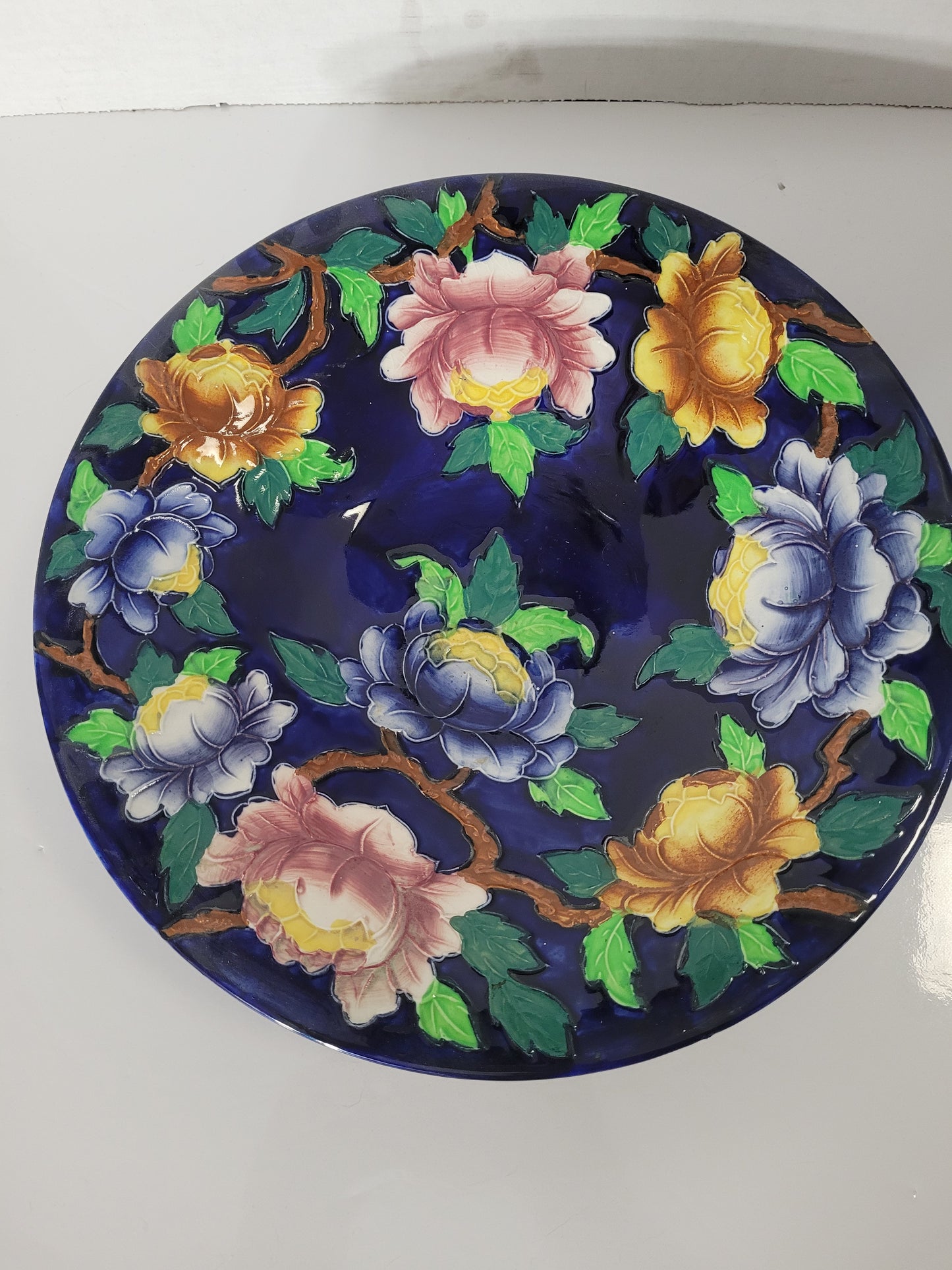 Vintage 1930s Maling Peona 6504 Cobalt Blue Floral Plate – 10.5-Inch – England