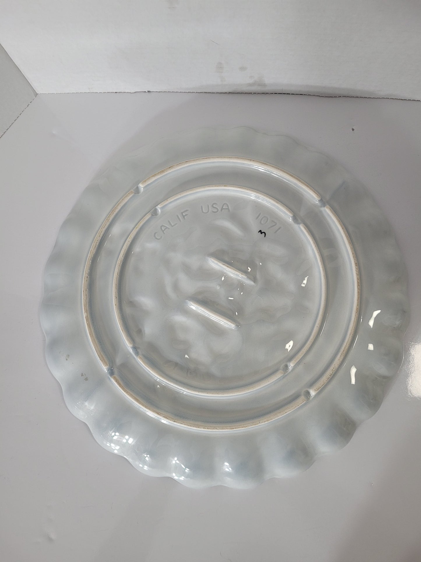 Vintage Calif USA 1071 Raised Floral Ceramic Serving Platter – 14-Inch
