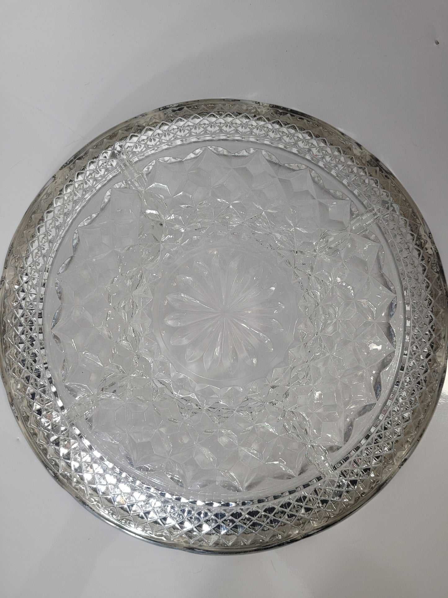 Vintage Clear Pressed-Glass Divided Relish Tray with Silver-Tone Rim – 11 Inches