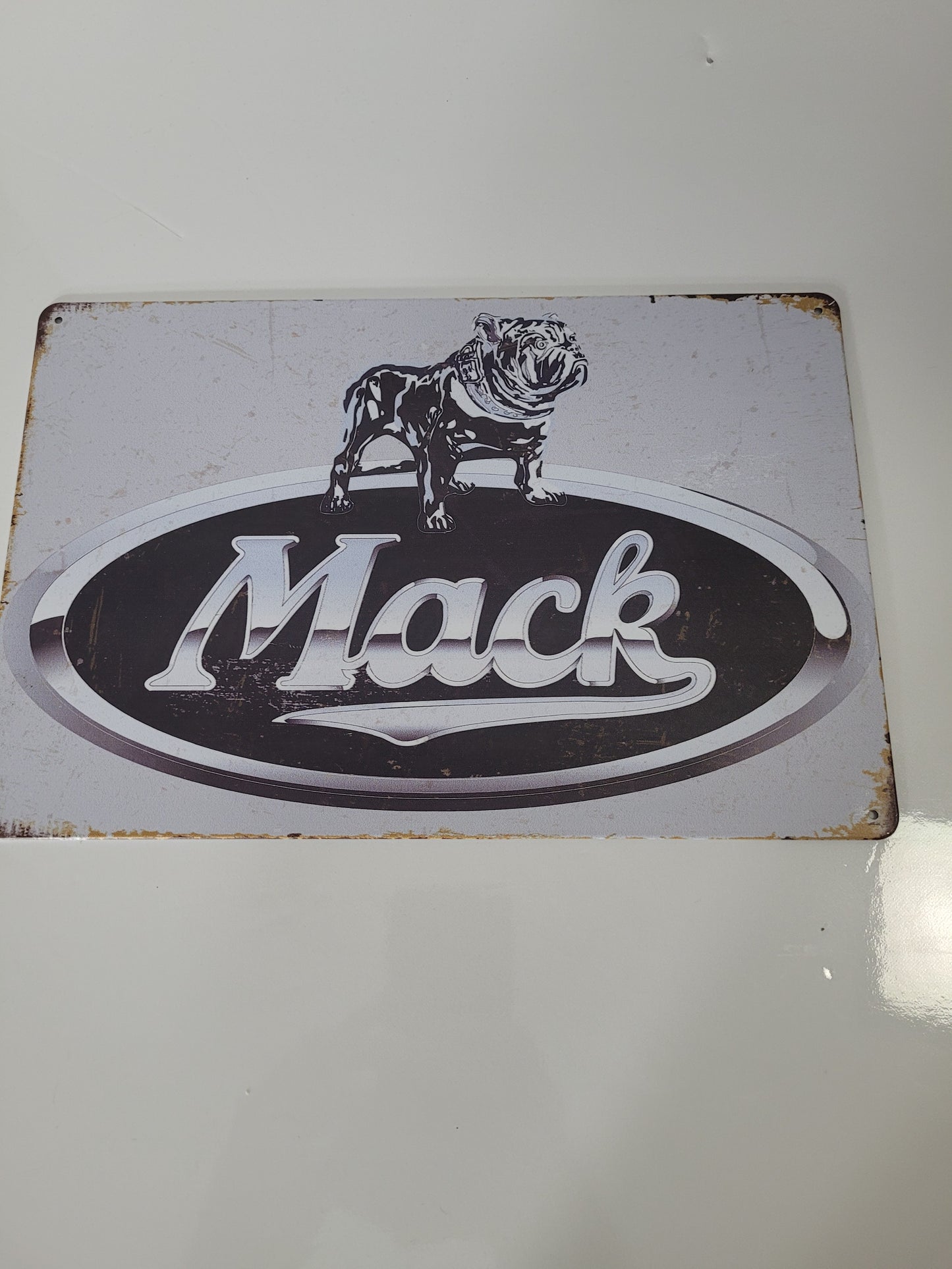 Mack Trucks Bulldog Logo Vintage-Style Metal Sign – 12" × 8"