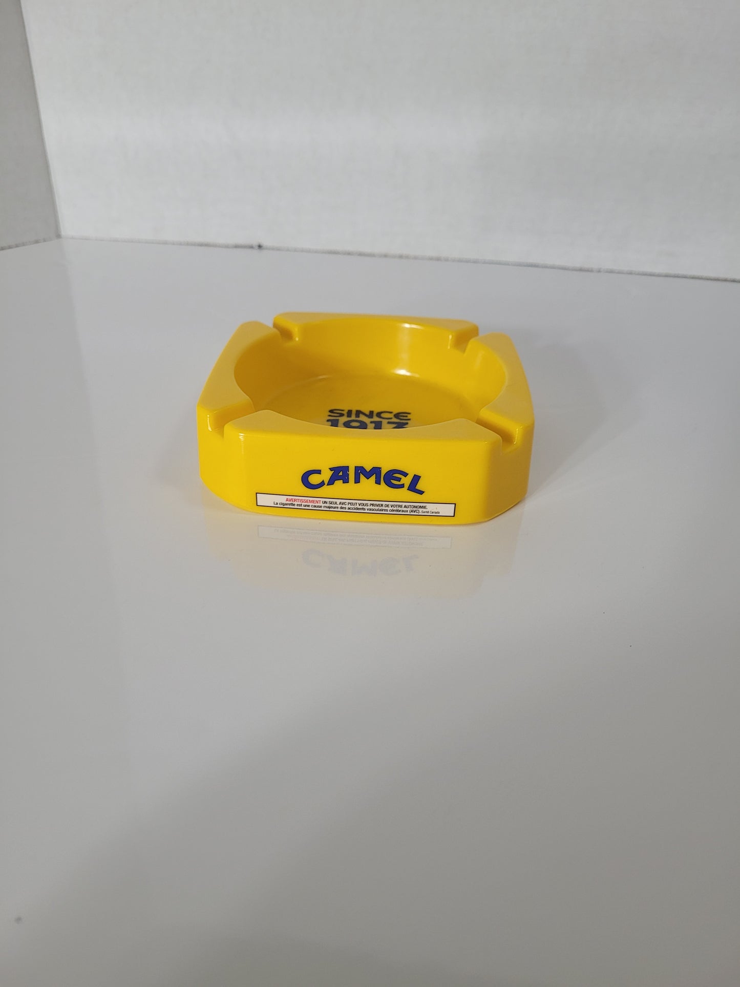 Vintage Camel “Since 1913” Yellow Plastic Advertising Ashtray – 4.25" × 4.25"