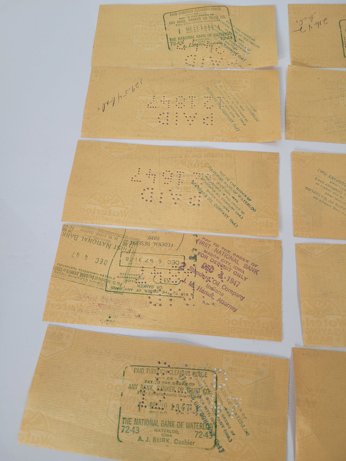 Lot of 10 Vintage 1946–1947 Standard Oil Cancelled Bank Checks – Waterloo, Iowa