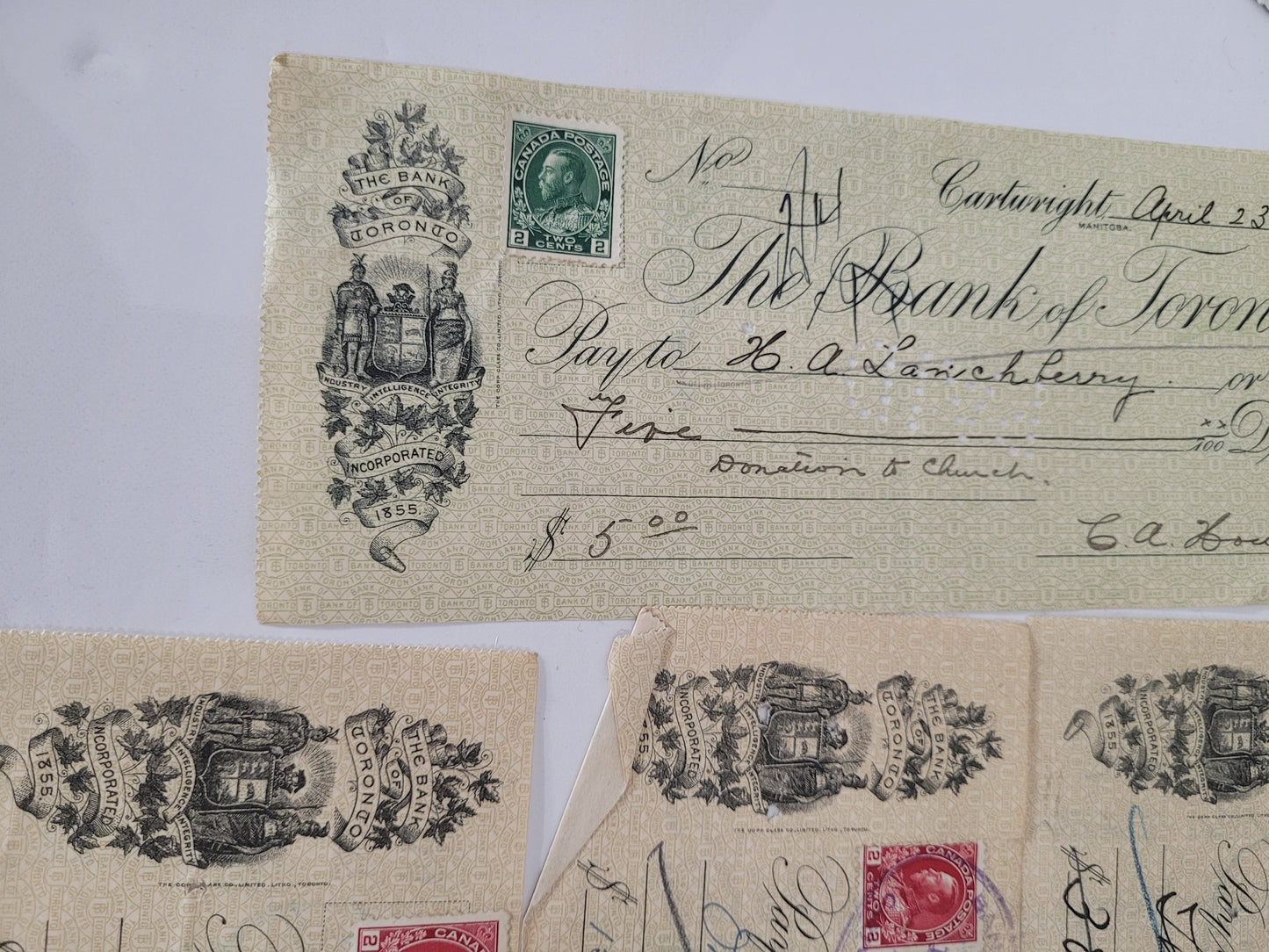 Lot of 12 Antique Canadian Bank Cheques & Promissory Notes – Cartwright, Manitoba, 1916–1927