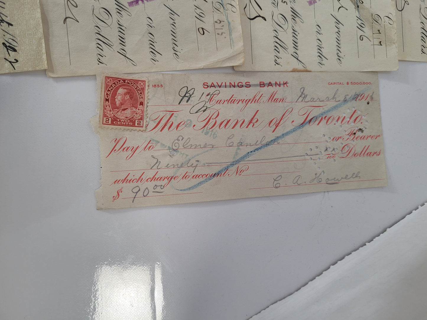 Lot of 12 Antique Canadian Bank Cheques & Promissory Notes – Cartwright, Manitoba, 1916–1927