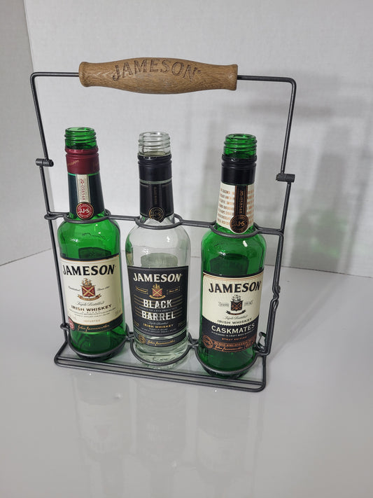 Jameson Irish Whiskey Three-Bottle Display Caddy with Wooden Handle – Empty Bottles
