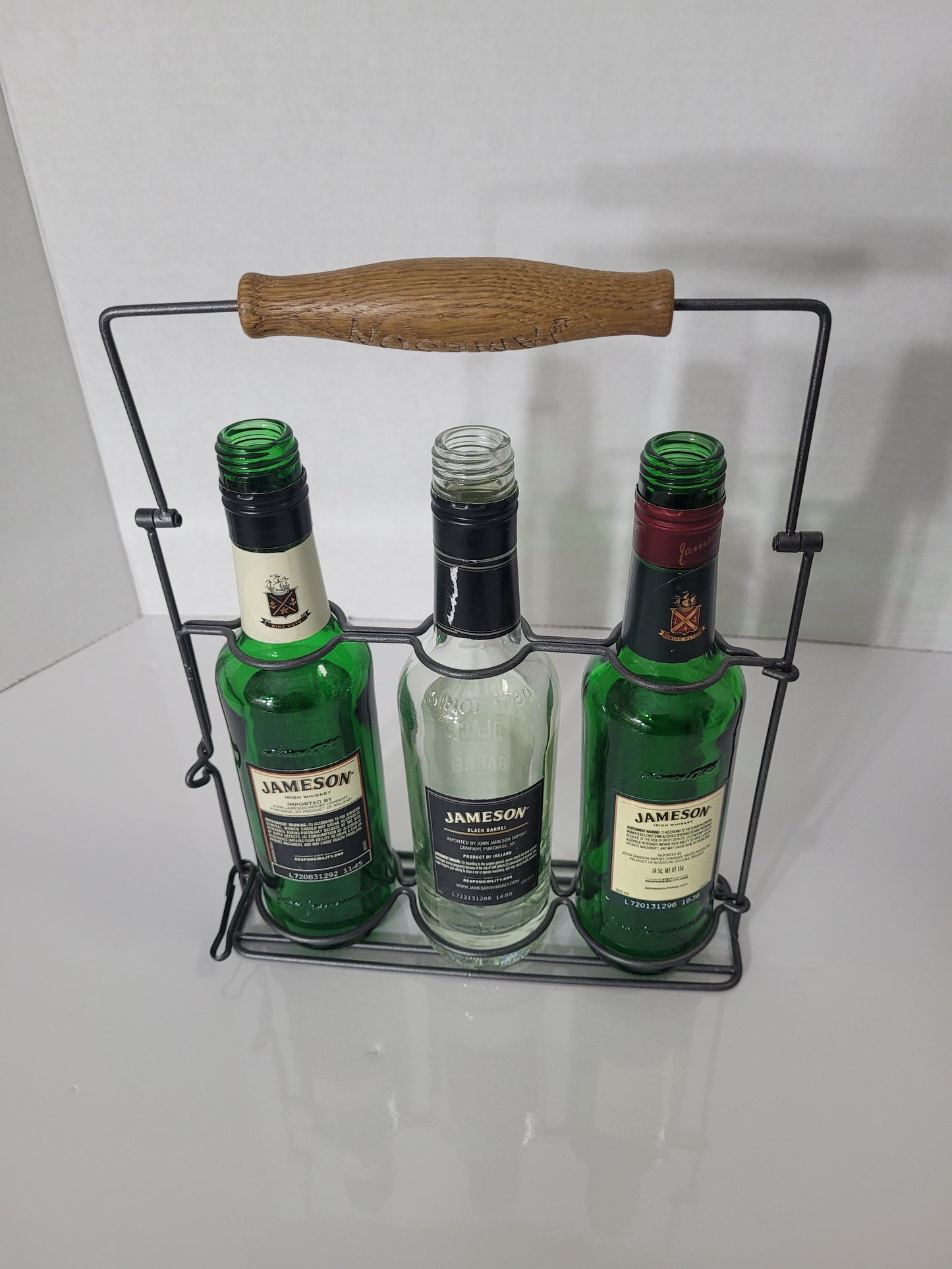 Jameson Irish Whiskey Three-Bottle Display Caddy with Wooden Handle – Empty Bottles
