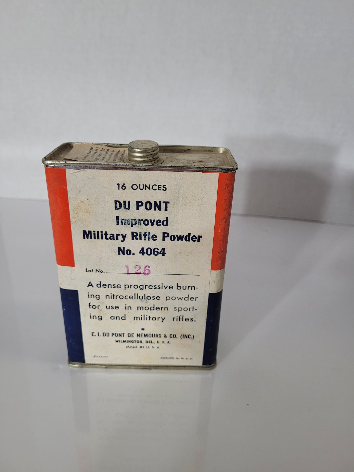 Vintage DuPont IMR 4064 Empty Rifle Powder Can – 16 oz Advertising Tin
