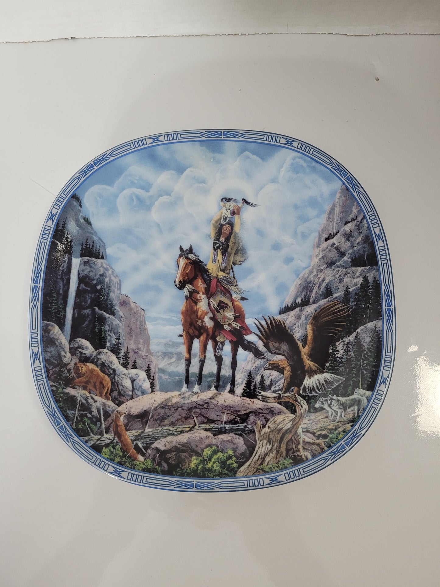 Vintage Bradford Exchange “Buffalo Caller” Collector Plate by Diana Stanley – 8.25" × 8.25"